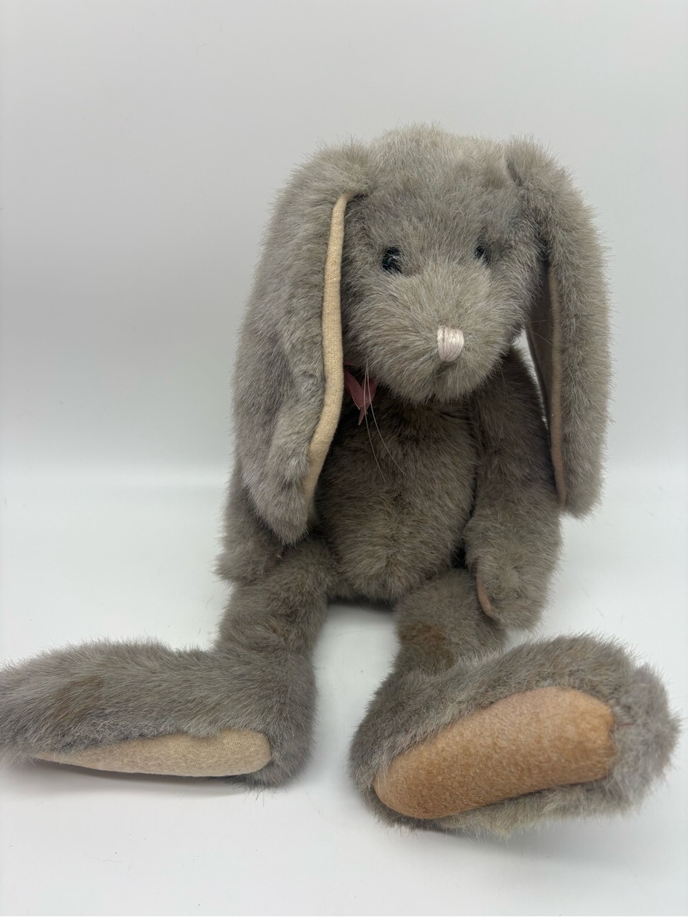 Boyds Bears Plush Grey Rabbit Pink Bow Floppy Ears